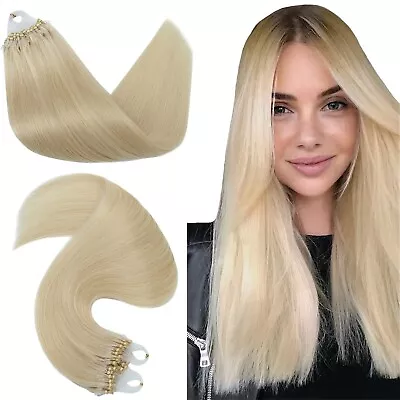 Hairro Microlink Human Hair Extensions 18 Inch 50g 50 Strands #60 Platinum Blond • $37.99