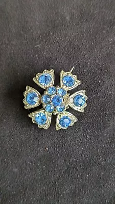 ANTIQUE VICTORIAN EARLY EDWARDIAN BLUE CLEAR PASTE BROOCH FLOWER LACE PIN C1900 • £10