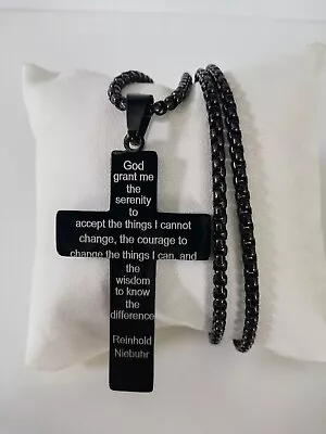 Lords Prayer Cross Necklace Stainless Steel Cross Necklace Men Cross Pendant New • $14.99