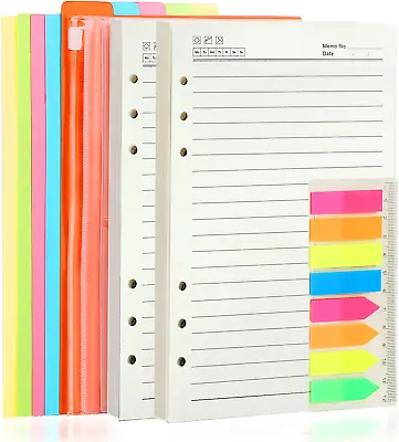 2 Pack A6 Refill Paper Lined - 5 Colorful Index Dividers 2 Pieces Loose Leaf Po • $11.57