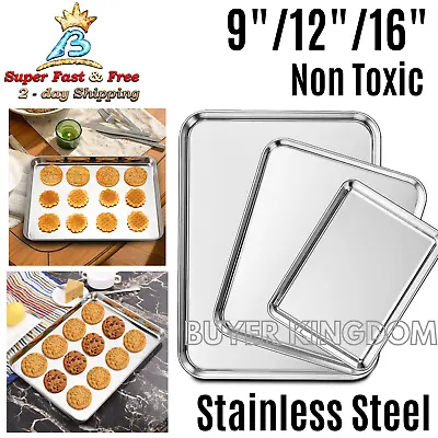 Baking Sheet Stainless Steel Cookie Bake Pan Serving Tray Oven Roasting Pan 3Pcs • $53.20