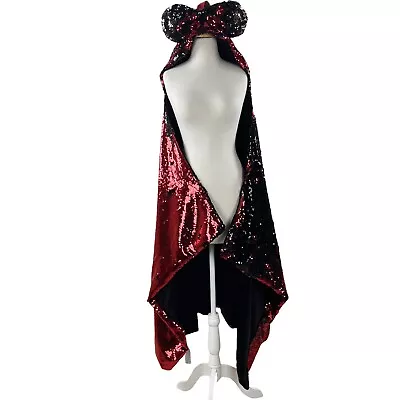 Disney Sequin Mickey Minnie Mouse Reversible Cape Hooded Costume Womens S M L • $39.99