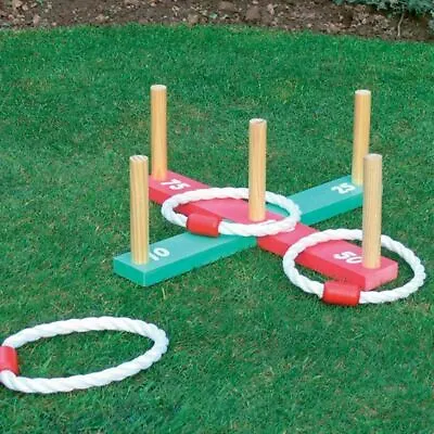 Wooden Ring Toss Game Indoor Outdoor Family Kids Quoits Garden Games Hoopla Set • £13.99