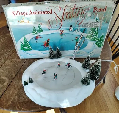 Vintage Dept 56 Village Animated Ice Skating Pond Christmas Works Original Box • $60