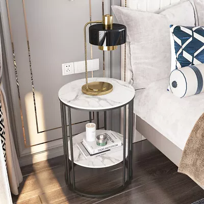 2-Layer Heavy Duty Marble Side Table Accent Coffee Table Nightstand Open Storage • $109.91