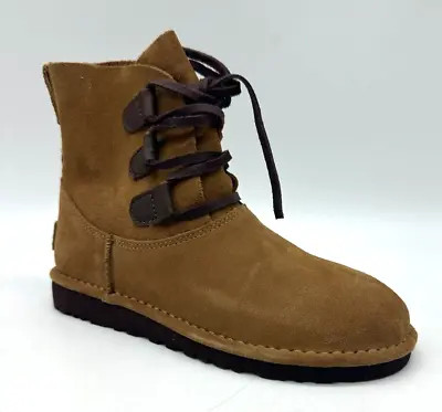 Ugg Elvi Unlined Brown Suede Harness Boots Women's Size 5 US Lace Up • $64.99
