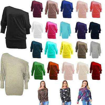 New Ladies Baggy Top Batwing Plus Size Jumper Jersey 3/4 Sleeve Plain 8-26 • £8.49