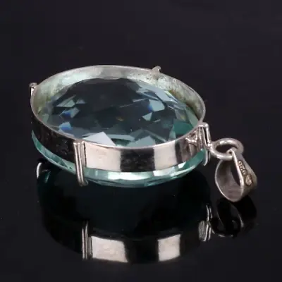 Large Blue Aquamarine Loose Gemstone Pendant Sterling Silver Oval Cut Necklace • $30.11