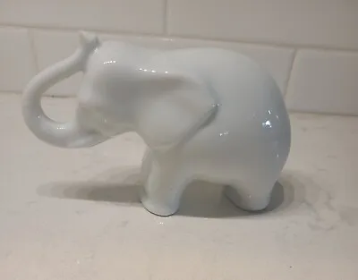 Vtg Naaman Israel White Porcelain Elephant Trunk Up Figurine • $10