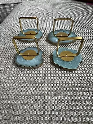 Vintage Lot Of Four (4) Pier 1 One Napkin Holders Rings Blue Geode Rock Rustic • $9.99