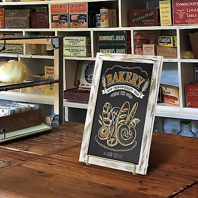 Whitewashed Wood Frame Chalkboard Sign With Vintage Brass Tone Metal Easel Stand • $36.99