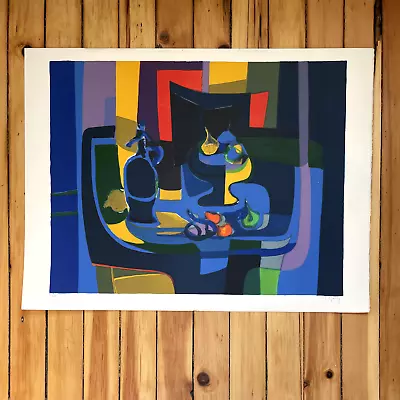 Vintage Marcel Mouly Abstract Lithograph Signed Numbered Modern Still Life Fruit • $495