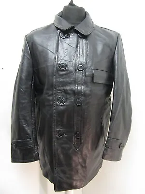 Vintage 70's French Leather Work Engineers Edf Energy Jacket Size M Wool Lined • £99