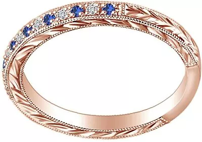 Round Simulated Blue-sapphire Wheat Vintage Wedding Band Ringin Sterling  Silver • $230.13