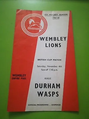 Wembley Lions V Durham Wasps Ice Hockey Sports Programme. 4.11.1967 • £1.99