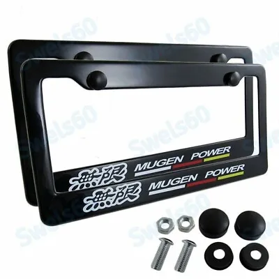 Black ABS License Plate Frame With Caps For  JDM Mugen X2 2 • $49.90