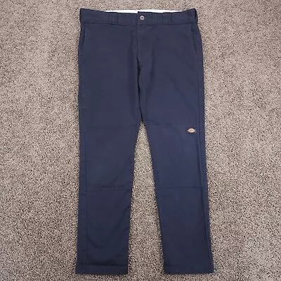 Vtg Dickies Skinny Straight Pants 34x30 Navy 90s Y2K Double Knee Skater Mechanic • $29.99