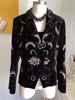 Kaliko Embroidered Velvet Jacket Size 14 16 Silk Mix Detach Collar + Corset Top • $83.85
