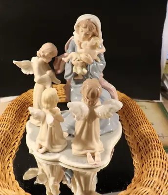 Vtg Large O`well Sculpture Mary & Jesus With 3 Angels Lots Of Detail & Color • $156