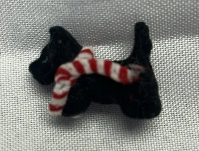 Miniature Doll House Black Scottish Terrier With Red & White Scarf 1/2” Tall • $10