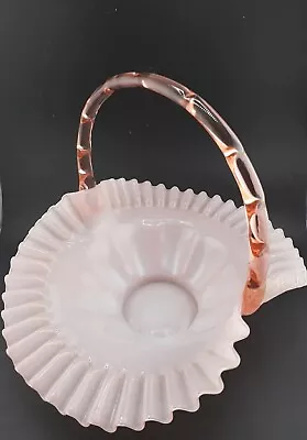 Vintage Fenton Pink Rose Glass 1940's  Ruffle Bridal Basket No Damage • $88