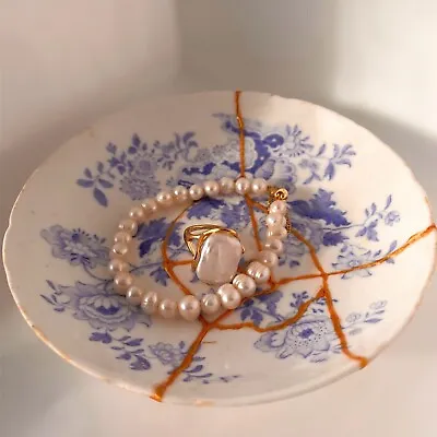 Kintsugi Jewellery Tray Display Japanese Hand Craft Gift Unique Ring Bracelet • £26
