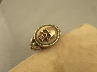 Gold Plated Masonic Silver Garnet Enamel Templar Baphomet Memento Mori Ring 9.5 • $690