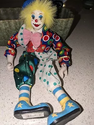 GANZ Vintage 13  Jointed Happy Face Clown Doll With Porcelain Head Feet & Hands • $10