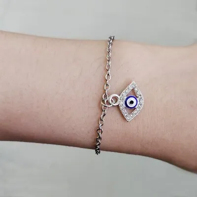 Silver Bracelet Evil Eye Charm Kabbalah Hand Of Fatima Hamsa Judaica UK Seller • £3.50