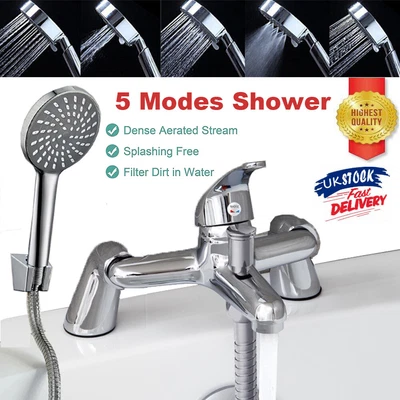 £7.59 • Buy Bathroom Bath Mixer Taps Shower Deck Mounted Chrome Valve Bar Tap With Head Set
