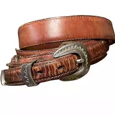 Vintage Women's Brown Leather Western Rodeo Belt - Size 39-42 • $18