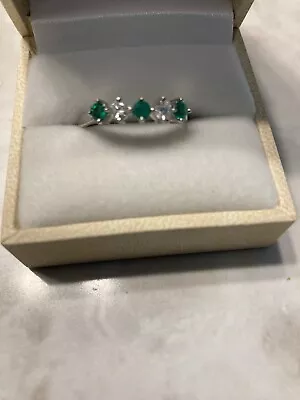 Real Emerald & Diamond 14k White Gold Engagement Ring Sz 7.5 Appraised $1200  • $699