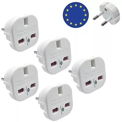 EU Travel Adapter Plug - 5 Pack | UK To Euro Europe Adaptor 2 Pin Plugs European • £6.49