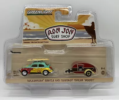 GreenLight 1:64 Ron Jon Surf Shop Volkswagen Beetle And Teardrop Trailer Woody • $13