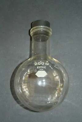 Vintage KIMAX 200 ML Clear Glass Round Bottom Boiling Flask With Stopper • $14.99
