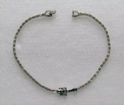 Mazer Bros Green & Crystal Rhinestone Buckle Necklace • $125