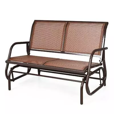 Costway Glider Bench 8 X23 X49  Metal Swing Chair Loveseat Rocker Brown Outdoor • $150.12