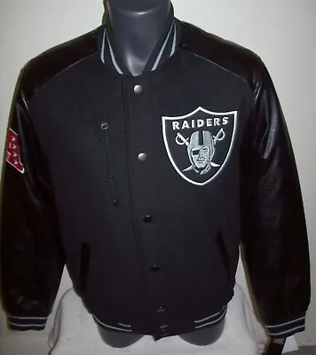 Raiders Jacket VEGAS/OAKLAND Wool Body & Faux Leather Sleeves Jacket BLACK LARGE • $95.99