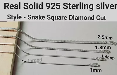 Real Solid 925 Sterling Silver Snake Square Diamond Cut Chain Necklace Jargod • $14