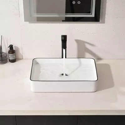 Bathroom Counter Top Ceramic Wash Basin Cloakroom Sink Rectangular White 500mm • £35.90