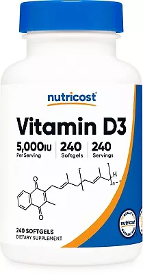 Nutricost Vitamin D3 5000 IU 240 Softgels - Gluten Free & Non-GMO • $13.98