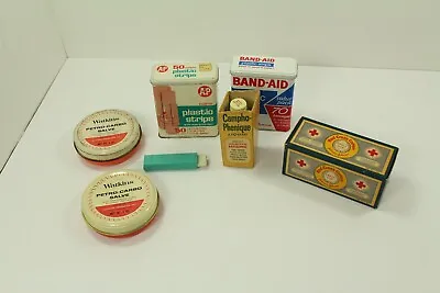 Lot Of Vintage First Aid Medicine Cabinet Red Cross Baind Aid Tin Watkins • $30