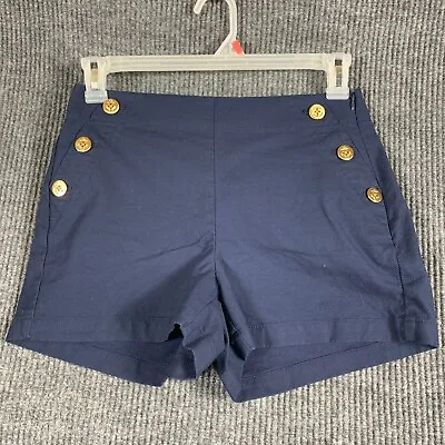 J Crew Shorts Womens 4 Blue Buttons Nautical Sailing Cotton Blend Boating Preppy • £11.53