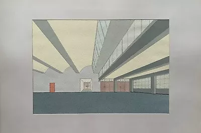 Watercolour Interior Design Space Design Mid Century Building 1950er Years #2 • $86.97