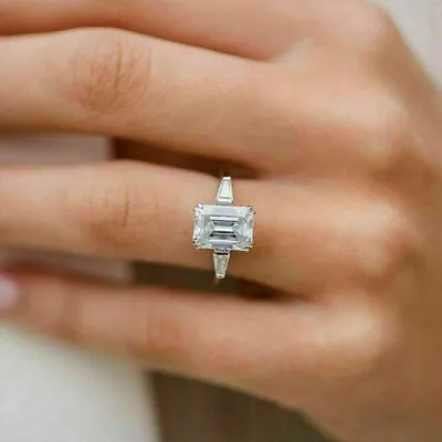 £97 • Buy 3.50 Ct Emerald Cut Diamond Three Stone Engagement Ring 14k White Gold Finish