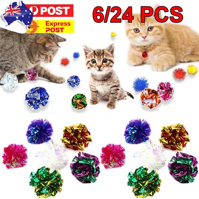 $8.42 • Buy 6/24pcs Crinkle Balls Pet Cat Toys Colourful Crinkle Foil Ball Kitten Fun Play