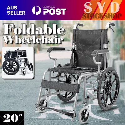 Black Foldable Wheelchair 20  Elderly And Disabled Lightweight Soft Mobility Aid • $156