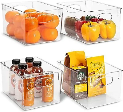 $27.99 • Buy Clear Plastic Organizer Storage Bin Containers For Pantry Food & Kitchen Fridge
