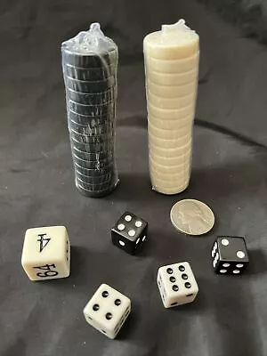 Backgammon Replacement Pieces Black White Travel Small Plus Dice New • $20