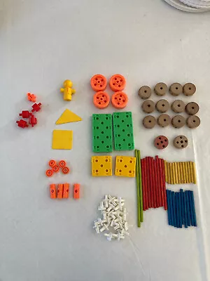 VINTAGE TINKER TOYS - Lot Of 96 - Some Wooden Some Plastic Includes Figure • $5